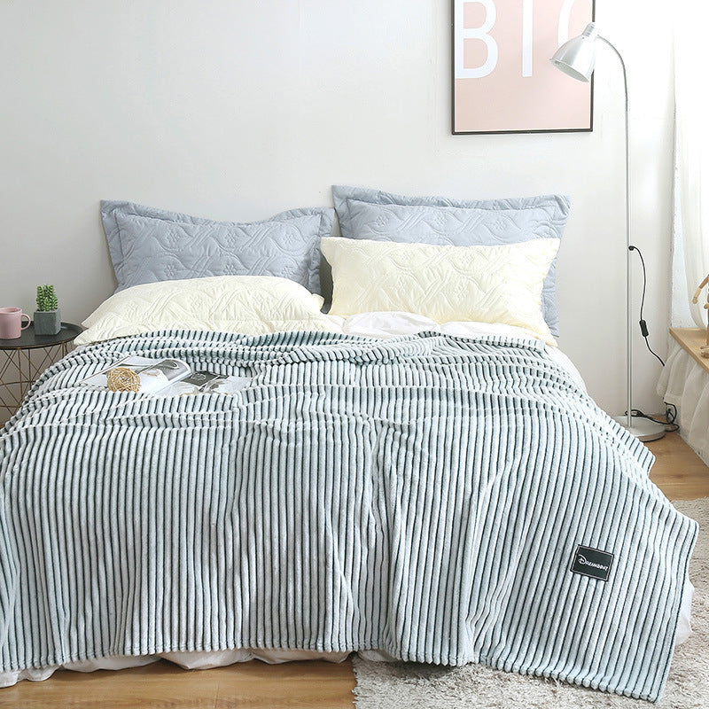 HKM-383955 Summer Multifunctional Striped Snowfleece Air Conditioning Blanket - Flannel Sofa Cover, Single & Double Quilt