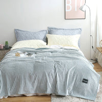 HKM-383955 Summer Multifunctional Striped Snowfleece Air Conditioning Blanket - Flannel Sofa Cover, Single & Double Quilt