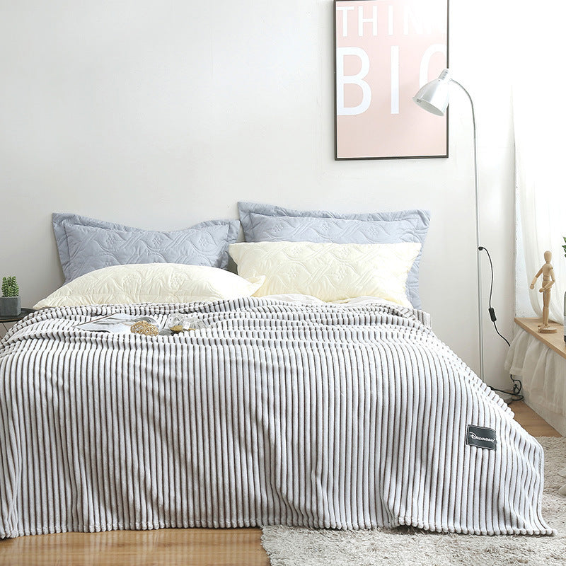 HKM-383955 Summer Multifunctional Striped Snowfleece Air Conditioning Blanket - Flannel Sofa Cover, Single & Double Quilt