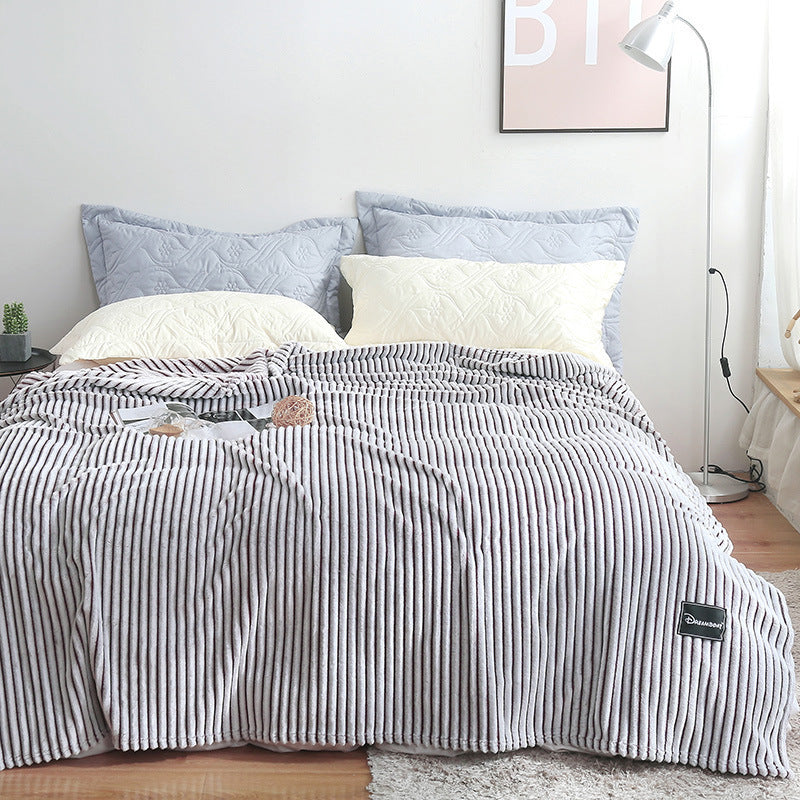 HKM-383955 Summer Multifunctional Striped Snowfleece Air Conditioning Blanket - Flannel Sofa Cover, Single & Double Quilt