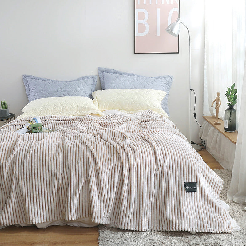 HKM-383955 Summer Multifunctional Striped Snowfleece Air Conditioning Blanket - Flannel Sofa Cover, Single & Double Quilt