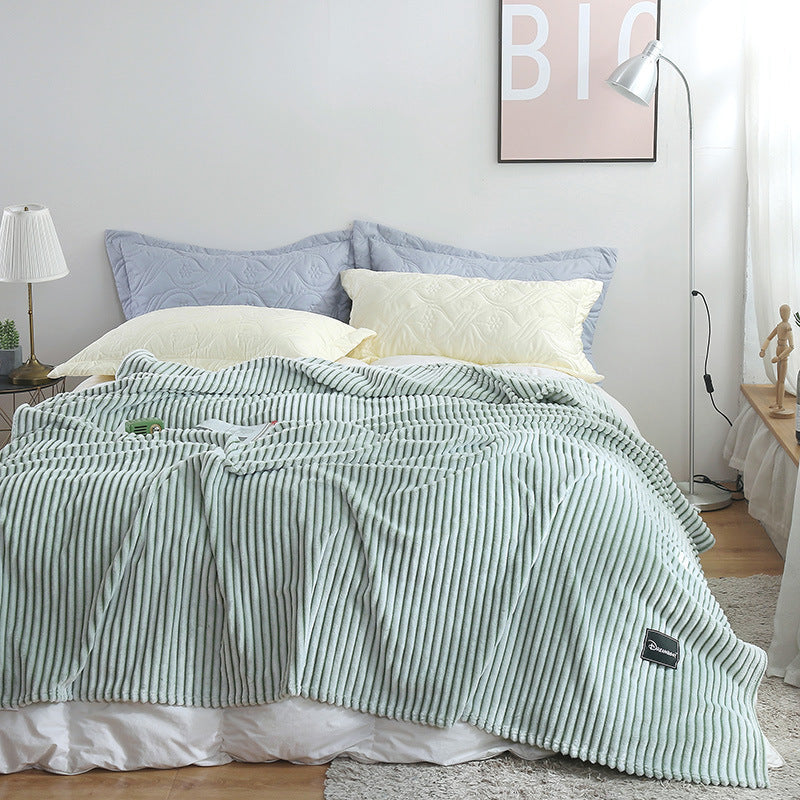 HKM-383955 Summer Multifunctional Striped Snowfleece Air Conditioning Blanket - Flannel Sofa Cover, Single & Double Quilt