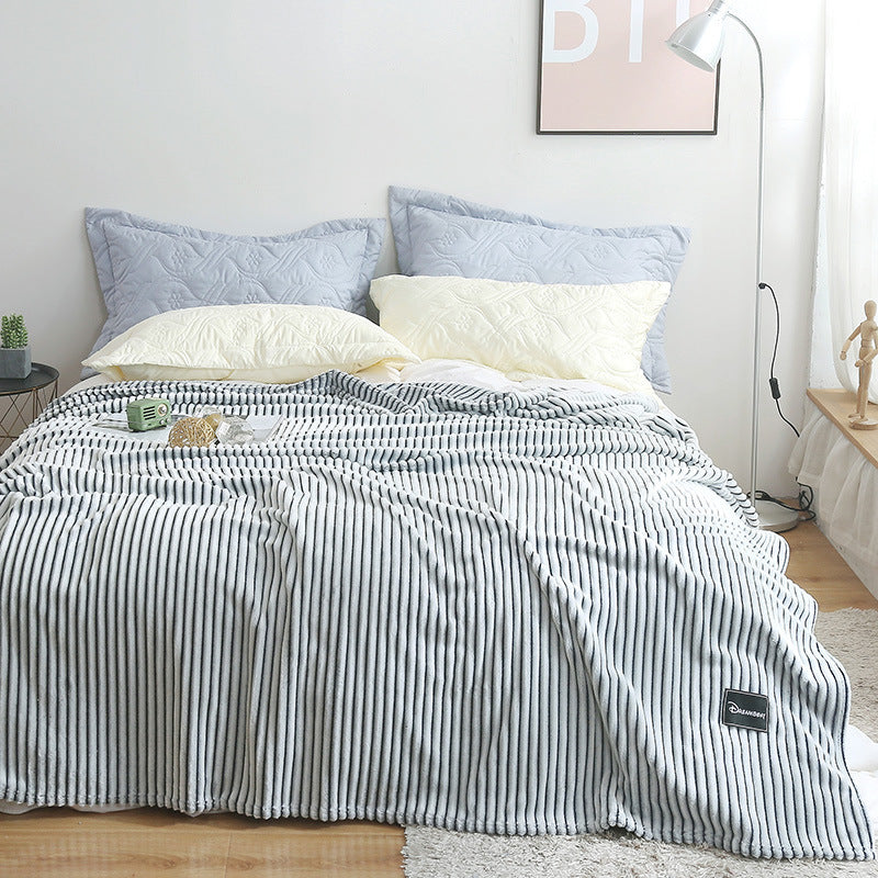 HKM-383955 Summer Multifunctional Striped Snowfleece Air Conditioning Blanket - Flannel Sofa Cover, Single & Double Quilt