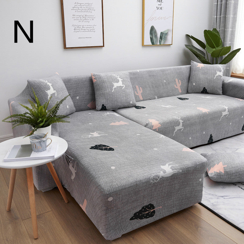 HKM-384019 Universal Non-Slip Cotton Sofa Cover with Plants and Flowers Design for Indoor Protection and Cleaning