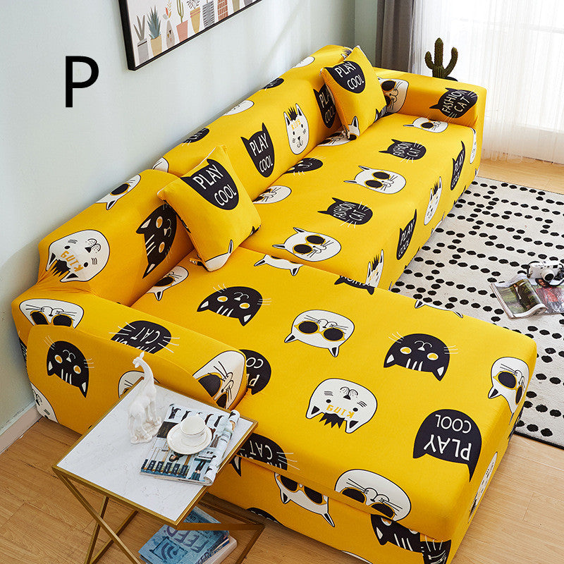 HKM-384019 Universal Non-Slip Cotton Sofa Cover with Plants and Flowers Design for Indoor Protection and Cleaning