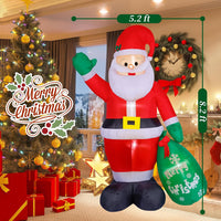HKM-384147 8FT Inflatable Santa Claus with Gift Bag and LED Lights for Holiday Lawn Decoration