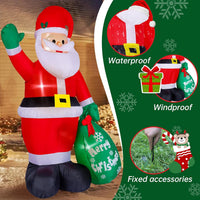 HKM-384147 8FT Inflatable Santa Claus with Gift Bag and LED Lights for Holiday Lawn Decoration