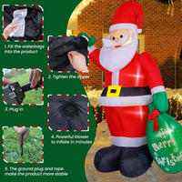 HKM-384147 8FT Inflatable Santa Claus with Gift Bag and LED Lights for Holiday Lawn Decoration