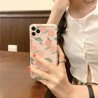 HKM-384211 Pink Rose Soft Shell Case for iPhone 11, 8, 7, X, XS, XR, 7 Plus, 8 Plus, XS Max, 11 Pro, 11 Pro Max - Stylish Floral Design