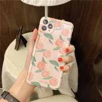 HKM-384211 Pink Rose Soft Shell Case for iPhone 11, 8, 7, X, XS, XR, 7 Plus, 8 Plus, XS Max, 11 Pro, 11 Pro Max - Stylish Floral Design