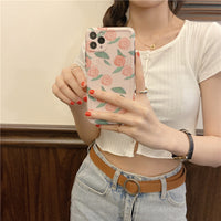 HKM-384211 Pink Rose Soft Shell Case for iPhone 11, 8, 7, X, XS, XR, 7 Plus, 8 Plus, XS Max, 11 Pro, 11 Pro Max - Stylish Floral Design
