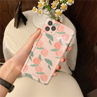 HKM-384211 Pink Rose Soft Shell Case for iPhone 11, 8, 7, X, XS, XR, 7 Plus, 8 Plus, XS Max, 11 Pro, 11 Pro Max - Stylish Floral Design