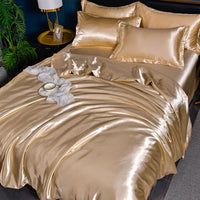 HKM-384275 Pure Color Ice Silk Cool Quilt Cover Bedding Set - Solid Color, Double Bed Sizes Available, 4-Piece Collection