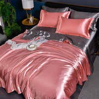 HKM-384275 Pure Color Ice Silk Cool Quilt Cover Bedding Set - Solid Color, Double Bed Sizes Available, 4-Piece Collection