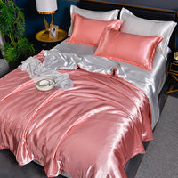 HKM-384275 Pure Color Ice Silk Cool Quilt Cover Bedding Set - Solid Color, Double Bed Sizes Available, 4-Piece Collection