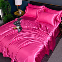 HKM-384275 Pure Color Ice Silk Cool Quilt Cover Bedding Set - Solid Color, Double Bed Sizes Available, 4-Piece Collection