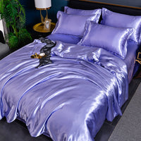 HKM-384275 Pure Color Ice Silk Cool Quilt Cover Bedding Set - Solid Color, Double Bed Sizes Available, 4-Piece Collection