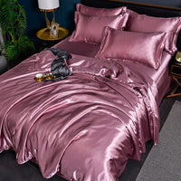 HKM-384275 Pure Color Ice Silk Cool Quilt Cover Bedding Set - Solid Color, Double Bed Sizes Available, 4-Piece Collection