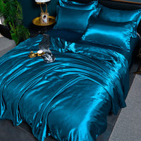 HKM-384275 Pure Color Ice Silk Cool Quilt Cover Bedding Set - Solid Color, Double Bed Sizes Available, 4-Piece Collection
