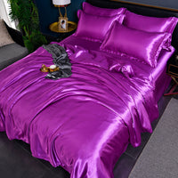 HKM-384275 Pure Color Ice Silk Cool Quilt Cover Bedding Set - Solid Color, Double Bed Sizes Available, 4-Piece Collection