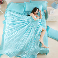 HKM-384275 Pure Color Ice Silk Cool Quilt Cover Bedding Set - Solid Color, Double Bed Sizes Available, 4-Piece Collection