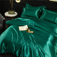 HKM-384275 Pure Color Ice Silk Cool Quilt Cover Bedding Set - Solid Color, Double Bed Sizes Available, 4-Piece Collection