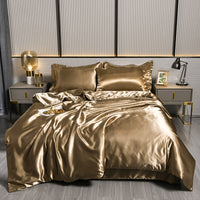 HKM-384275 Pure Color Ice Silk Cool Quilt Cover Bedding Set - Solid Color, Double Bed Sizes Available, 4-Piece Collection
