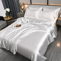 HKM-384275 Pure Color Ice Silk Cool Quilt Cover Bedding Set - Solid Color, Double Bed Sizes Available, 4-Piece Collection