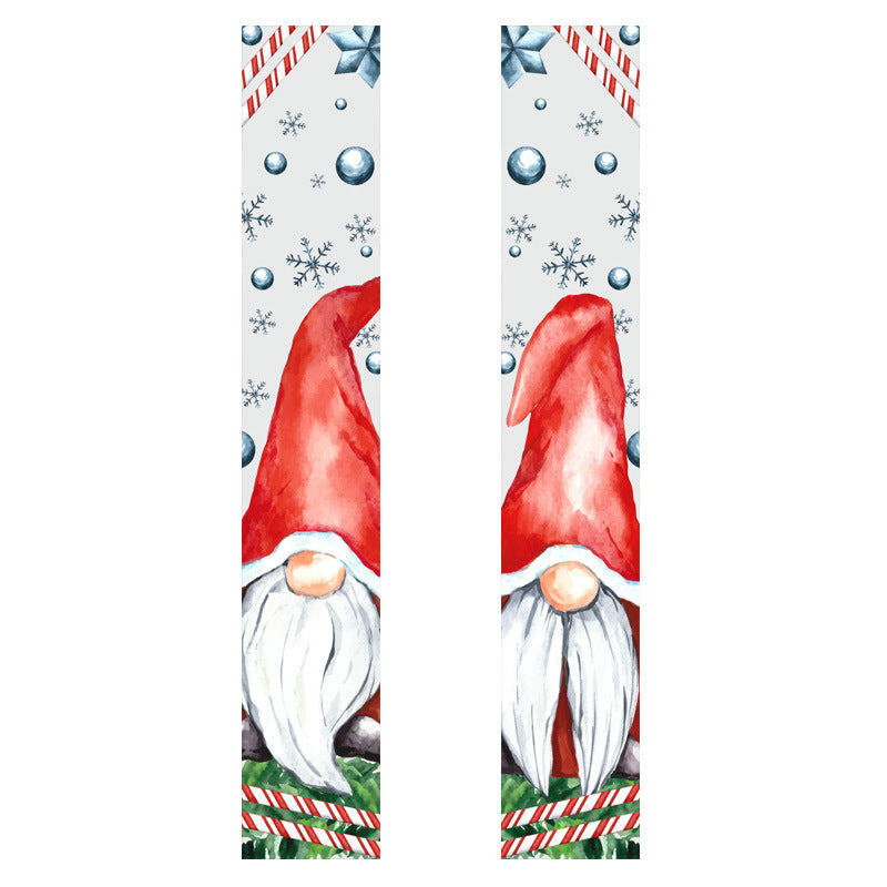 HKM-384723 Christmas Couplets Decor Flag - Old Man Nutcracker and Snowman Design, Polyester Fabric, 30x180cm