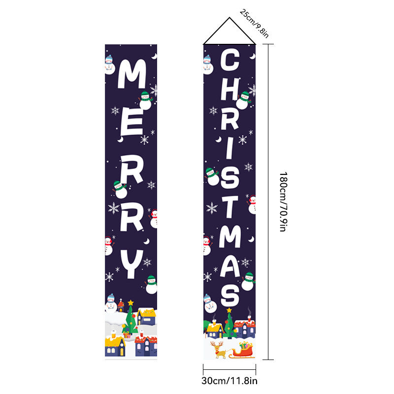 HKM-384723 Christmas Couplets Decor Flag - Old Man Nutcracker and Snowman Design, Polyester Fabric, 30x180cm