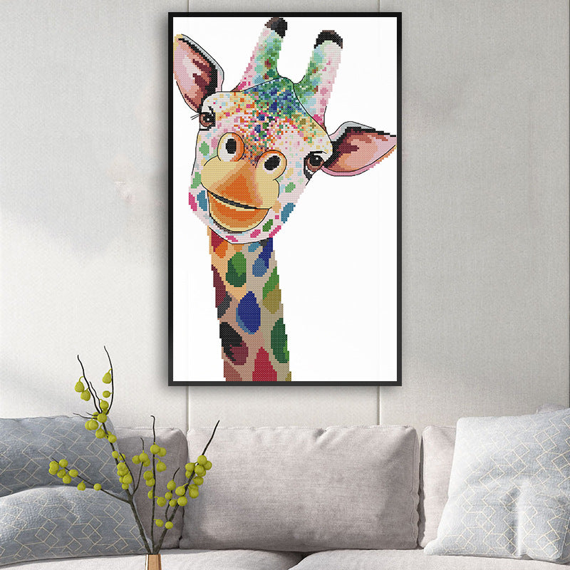 KTX-384787 Cross-Stitch Rainbow Giraffe Vertical Decorative Art Kit in Ecological and Egyptian Cotton