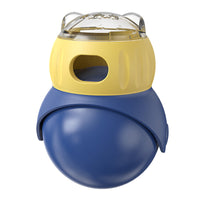 HKM-384787 Owl Shape Cat Toy - Self-Service Food Leakage Puzzle Feeder in Morandi Yellow and Blue