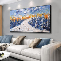 HKM-385043 Handmade Oil Painting of Winter Sports on Canvas for Home and Office Wall Decor