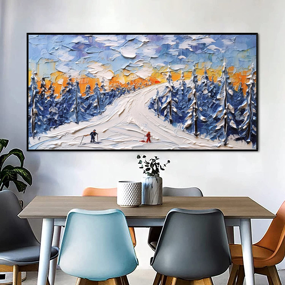 KTX-385043 Handmade Oil Painting of Winter Sports on Canvas for Home and Office Wall Decor
