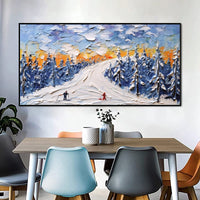 HKM-385043 Handmade Oil Painting of Winter Sports on Canvas for Home and Office Wall Decor