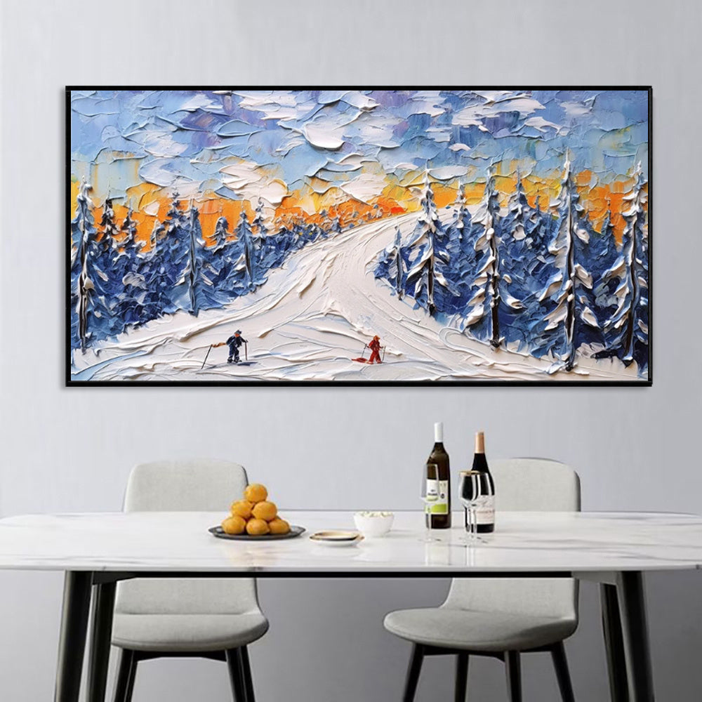 KTX-385043 Handmade Oil Painting of Winter Sports on Canvas for Home and Office Wall Decor