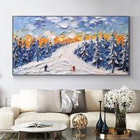 HKM-385043 Handmade Oil Painting of Winter Sports on Canvas for Home and Office Wall Decor