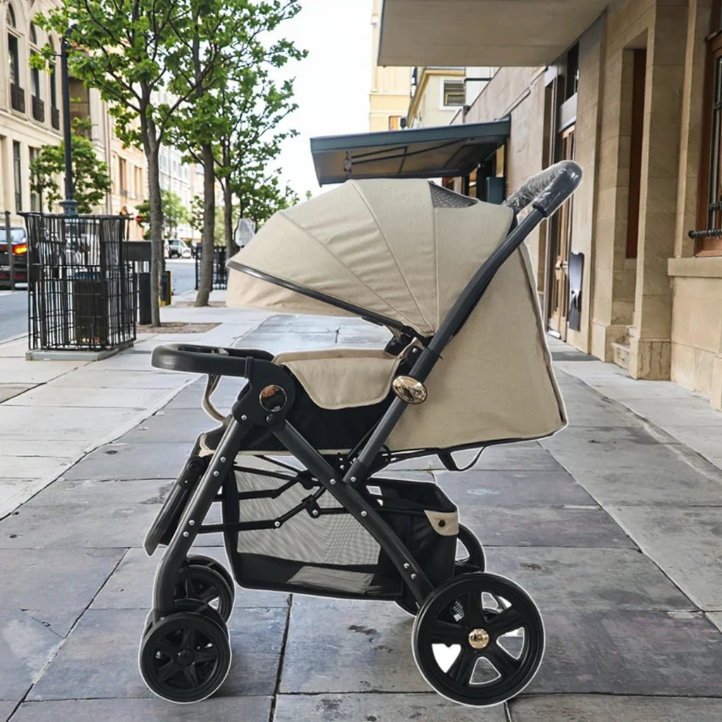 HKM-385299 Bidirectional Navy Blue Baby Stroller for Newborns - Portable Push Chair for Children