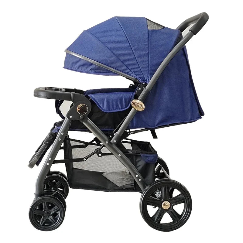 HKM-385299 Bidirectional Navy Blue Baby Stroller for Newborns - Portable Push Chair for Children