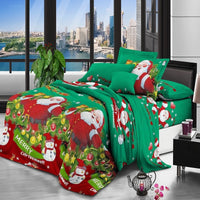 HKM-385427 Santa-Themed Bedding Set - 3 or 4 Piece in Polyester Cotton Blend, Includes Quilt Cover, Bed Sheet, and Pillowcases
