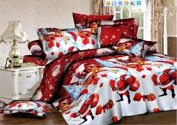 HKM-385427 Santa-Themed Bedding Set - 3 or 4 Piece in Polyester Cotton Blend, Includes Quilt Cover, Bed Sheet, and Pillowcases