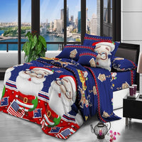 HKM-385427 Santa-Themed Bedding Set - 3 or 4 Piece in Polyester Cotton Blend, Includes Quilt Cover, Bed Sheet, and Pillowcases