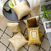 HKM-385555 Golden Polyester Satin and Velvet Pillow Cushion Cover - 50x50cm, 45x45cm, 35x50cm