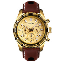 HKM-385619 Men's Multi-Function Luminous Quartz Watch with Genuine Leather Strap