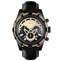 HKM-385619 Men's Multi-Function Luminous Quartz Watch with Genuine Leather Strap