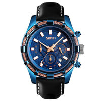 HKM-385619 Men's Multi-Function Luminous Quartz Watch with Genuine Leather Strap