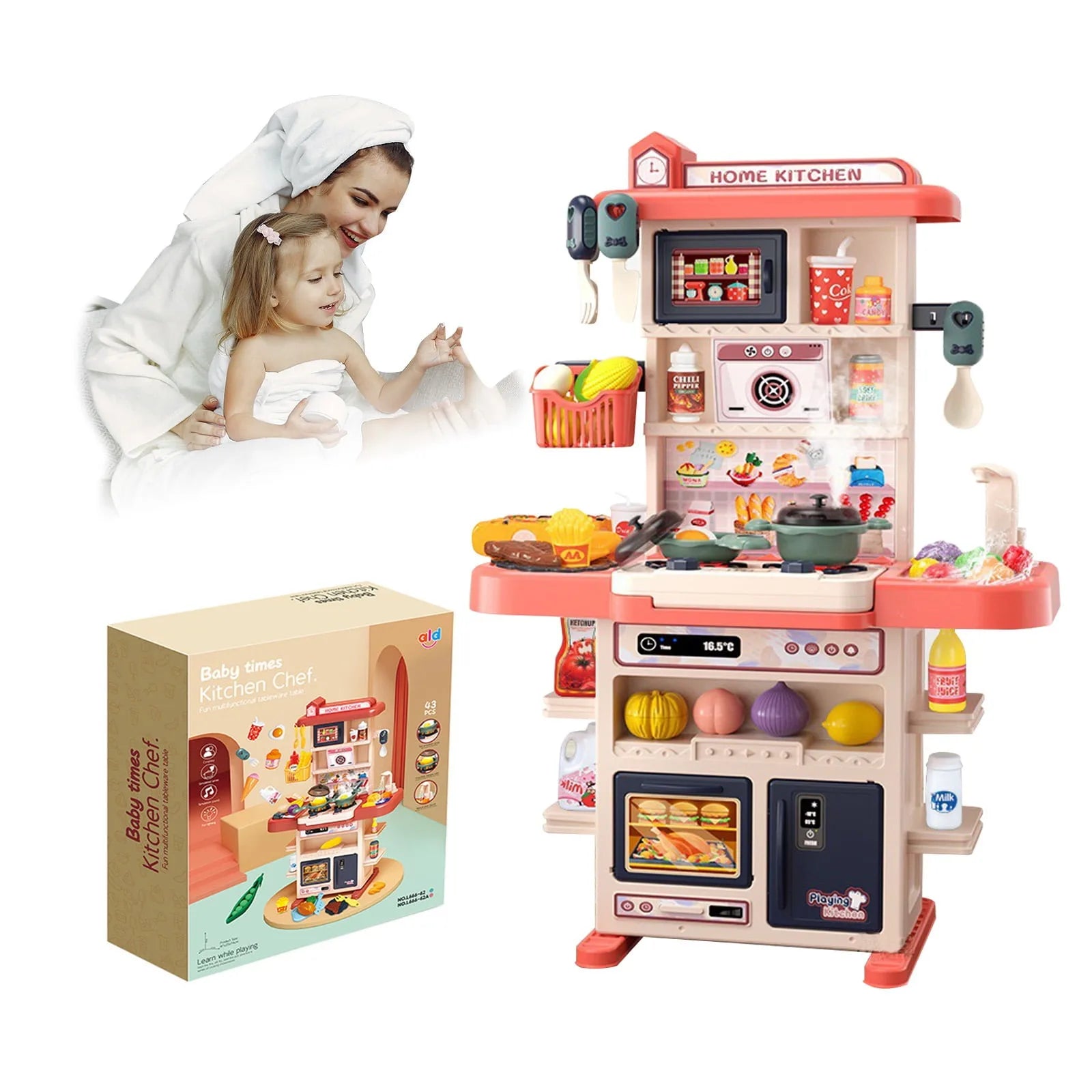 KTX-385939 Mini Kitchen Sink Play Set with 43 PCS Pretend Cooking Toys for Kids Ages 2 to 13