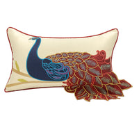 HKM-385939 New Chinese Style Embroidered Waist Pillow Cover with Long Tail Peacock Design for Living Room and Bedroom