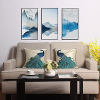 HKM-385939 New Chinese Style Embroidered Waist Pillow Cover with Long Tail Peacock Design for Living Room and Bedroom