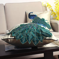 HKM-385939 New Chinese Style Embroidered Waist Pillow Cover with Long Tail Peacock Design for Living Room and Bedroom